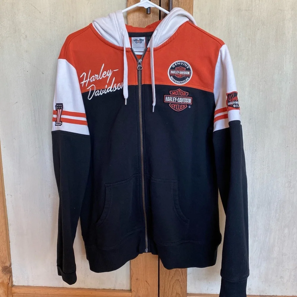 Harley-Davidson Embroidered Black, Orange, and White Sweatshirt - Picture 2 of 6